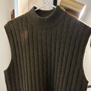 Samsoe Ribbed Mock Neck Sleeveless Sweater Vest - Olive